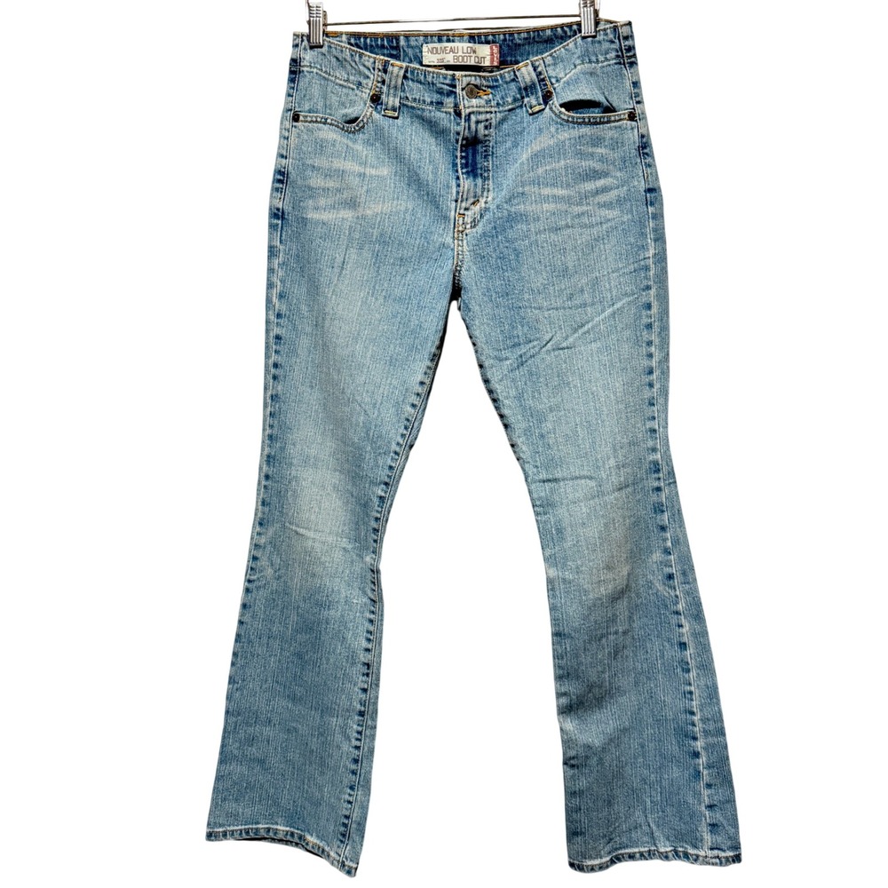 Levis Nouveau Low Boot Cut Jeans 525 Light Wash Denim Stretch Size 14 M